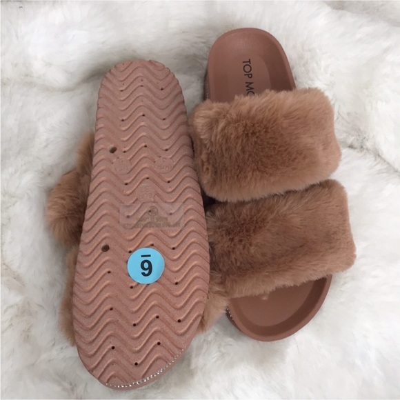 Top Moda faux mink fur size 6 slide sandal - Picture 9 of 13